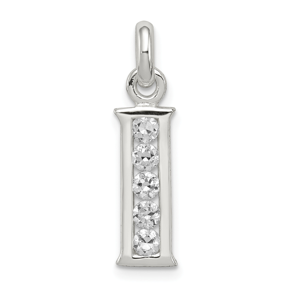Sterling Silver White CZ Letter I Initial Pendant - Picture 1 of 4
